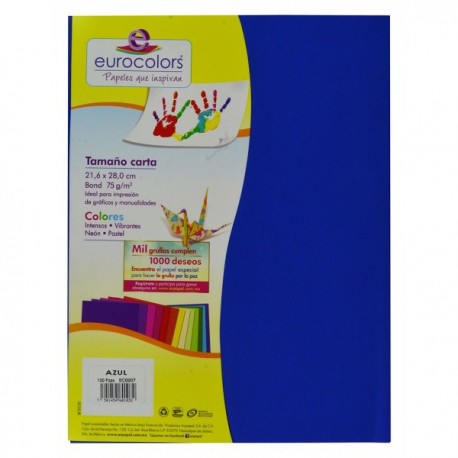 Papel Carta Azul 75 gr c/100