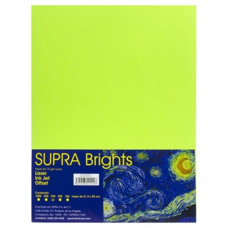 Papel Carta Fluorescente Verde Amarillo c/250