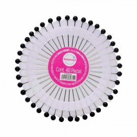 Alfiler Cabeza de Plástico Negro c/40