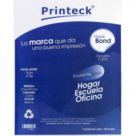 Papel Blanco Bond Carta 100 Hojas